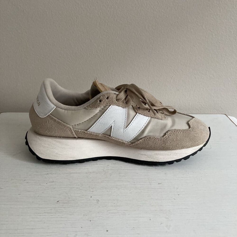New Balance Beige and White Retro Athletic Sneakers - Picture 7 of 10